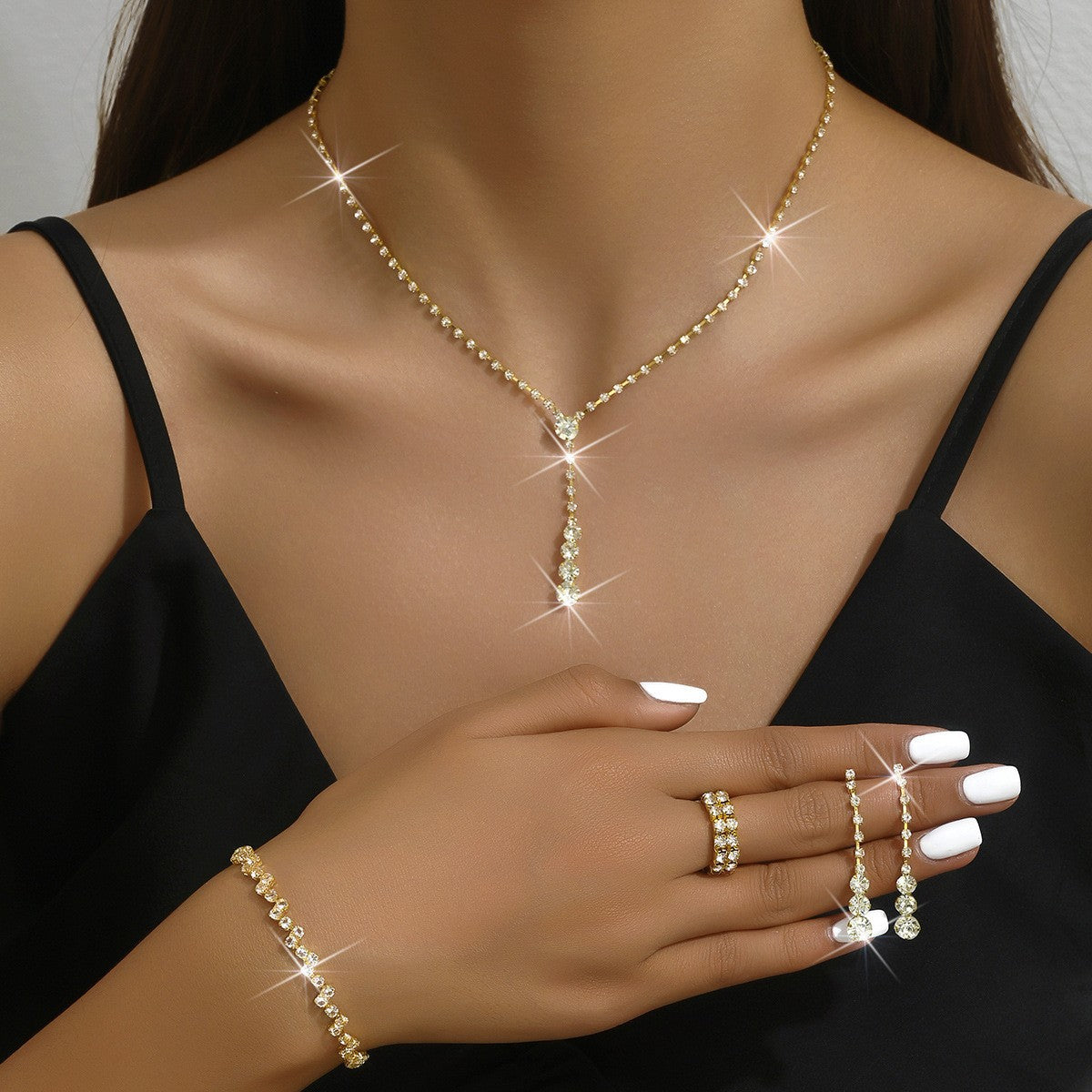 Chain Loose Diamond Zircon Three-piece Clavicle Jewelry Set