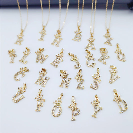 Women's Crown English Letters Full Diamond Simple Necklaces