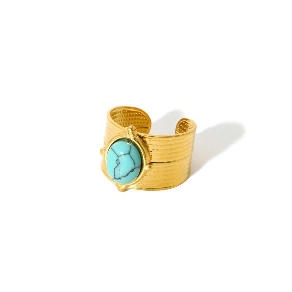 Titanium Steel Inlaid Turquoise Gold Stainless Rings