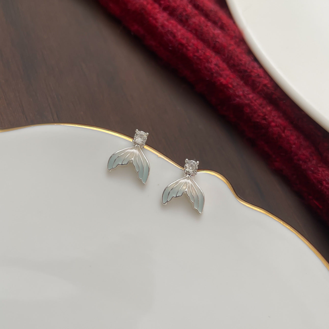 Sier Needle Butterfly Elegant Mermaid Tail Earrings