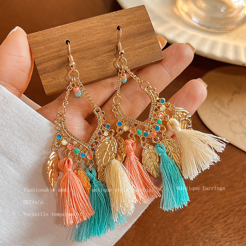 Women's Bohemian Style Long Feather Tassel Ethnic Earrings
