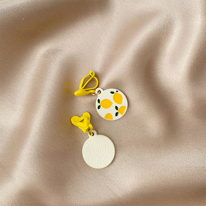Fresh Love Heart Lemon Sweet Tide Niche Design Stud Earrings