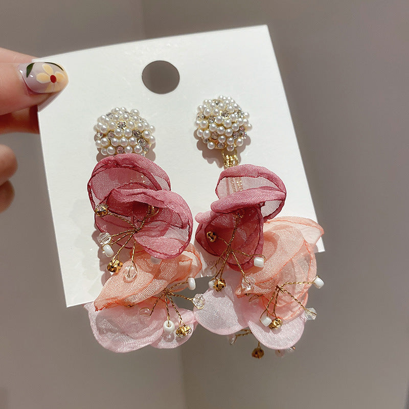 Needle Glaze Love Heart Flowers Summer Earrings