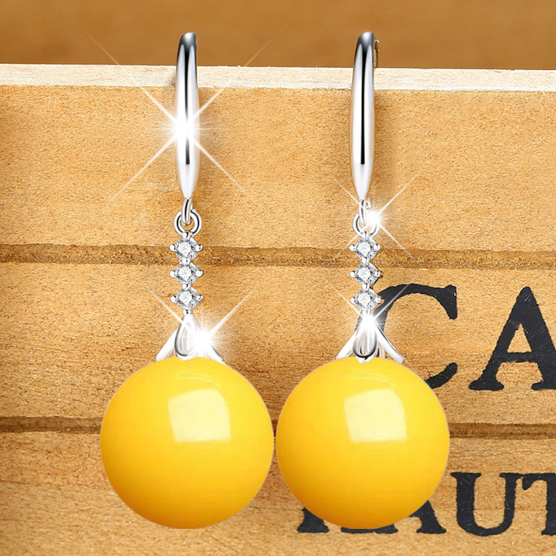 Women's Glass Stone Inlaid Zircon Green Chalcedony Earrings