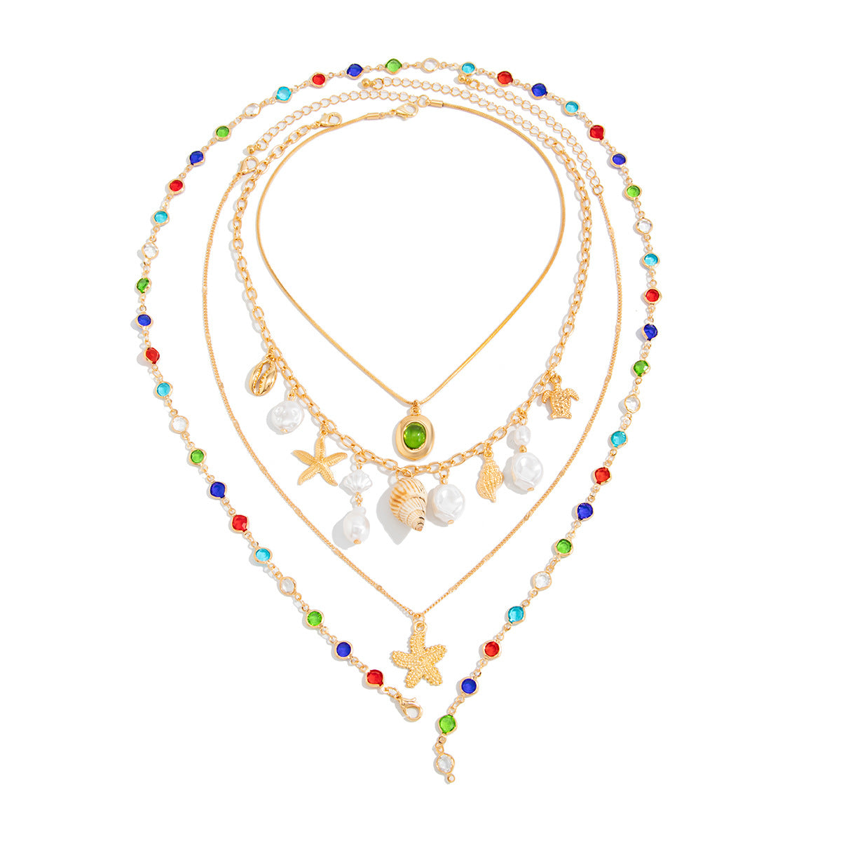 Style Conch Shell Colorful Crystal Chain Imitation Necklace