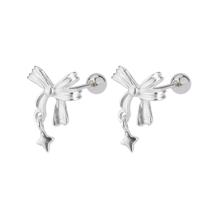 Light Luxury Bow Tassel Star Ear Niche Design Bone Before Stud Earrings