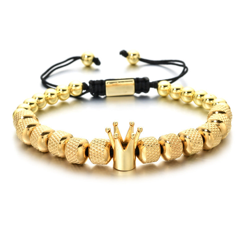 Men's Retro Easy Matching Copper Crown String Beads Pineapple Bracelets