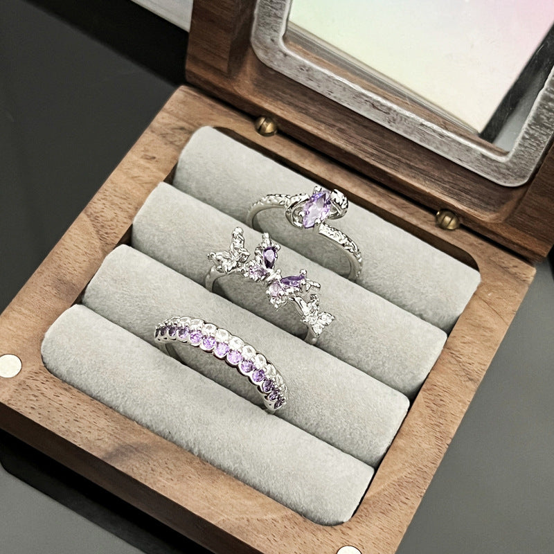 Sweet Cool Purple Zircon Exquisite Butterfly Gang Drill Rings
