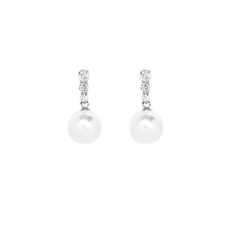 Sier Needle Ear Classic Elegant Pearl Rings