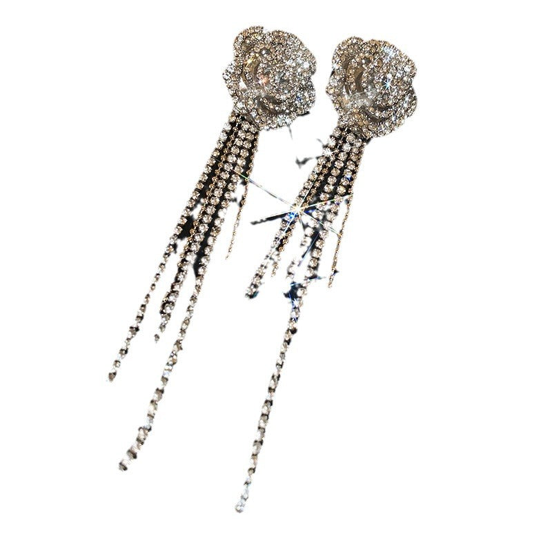 Needle Fully Jeweled Loving Heart Bow Earrings