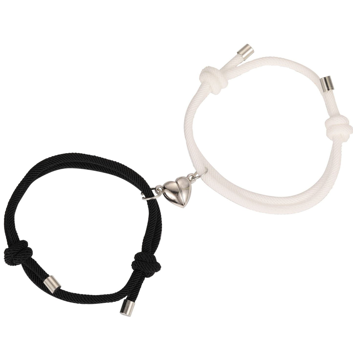Women's & Men's Black White Rope Alloy Magnet Suction Bracelets