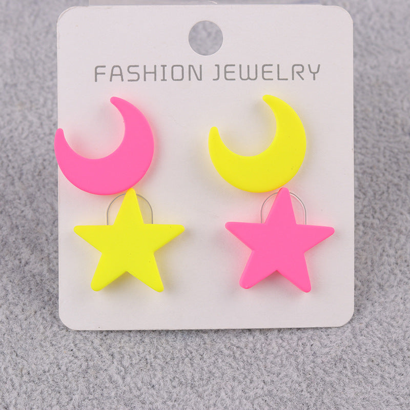 Niche Star Moon Two-piece Set Acrylic Simple Earrings