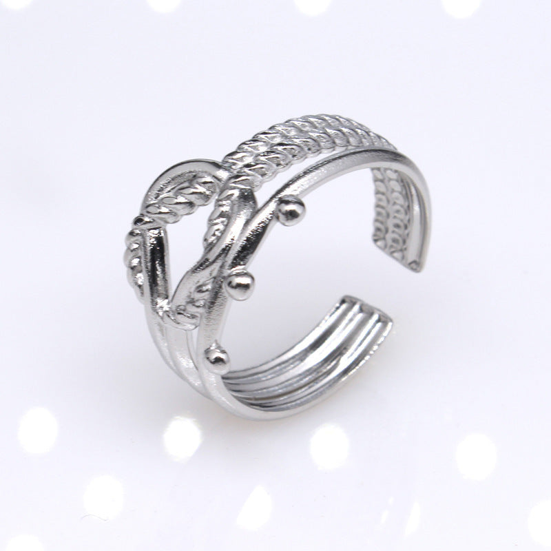 Women's & Men's Open Ornament Shaped Adjustable Stainless Steel Rings