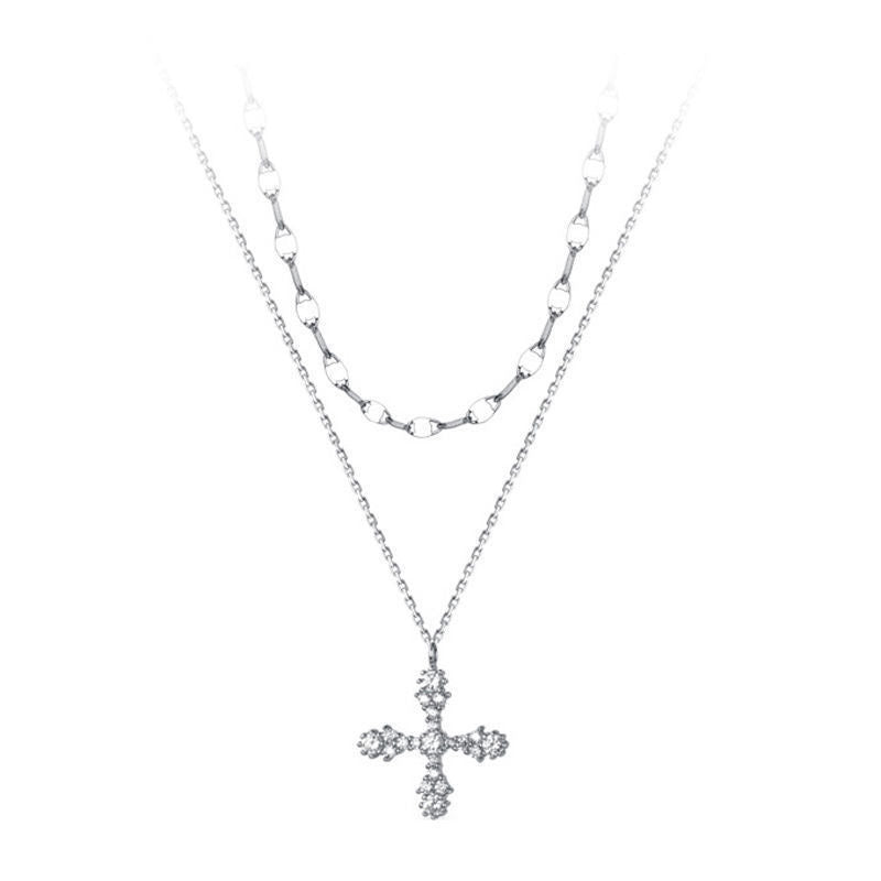 Women's Luxury Minority Exquisite Sier Diamond Cross For Necklace