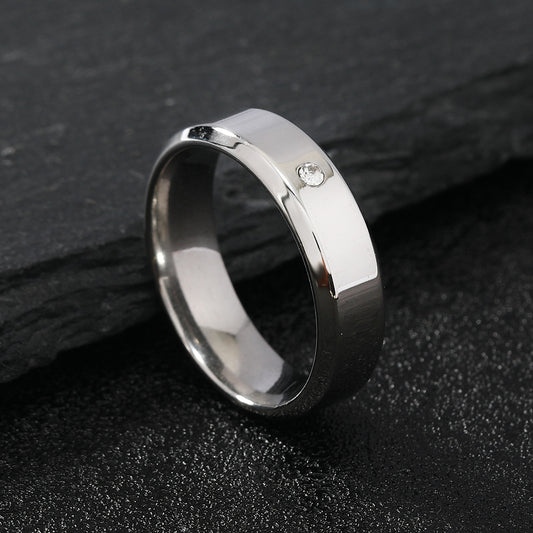 Men's Beveled Bright Surface Inlaid With Diamond Rings