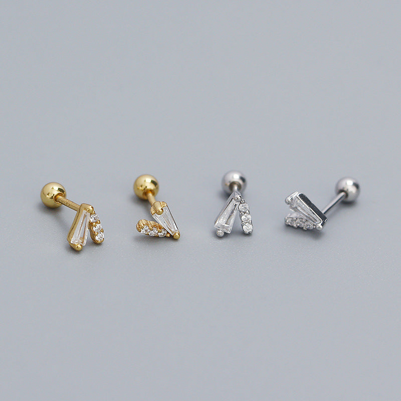Piercing Ear Sier Diamond V-shaped Screw Rings