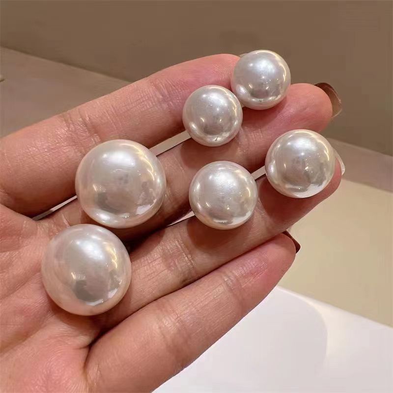 French Flat Round Steamed Bread Pearl Big Ear Female Earrings