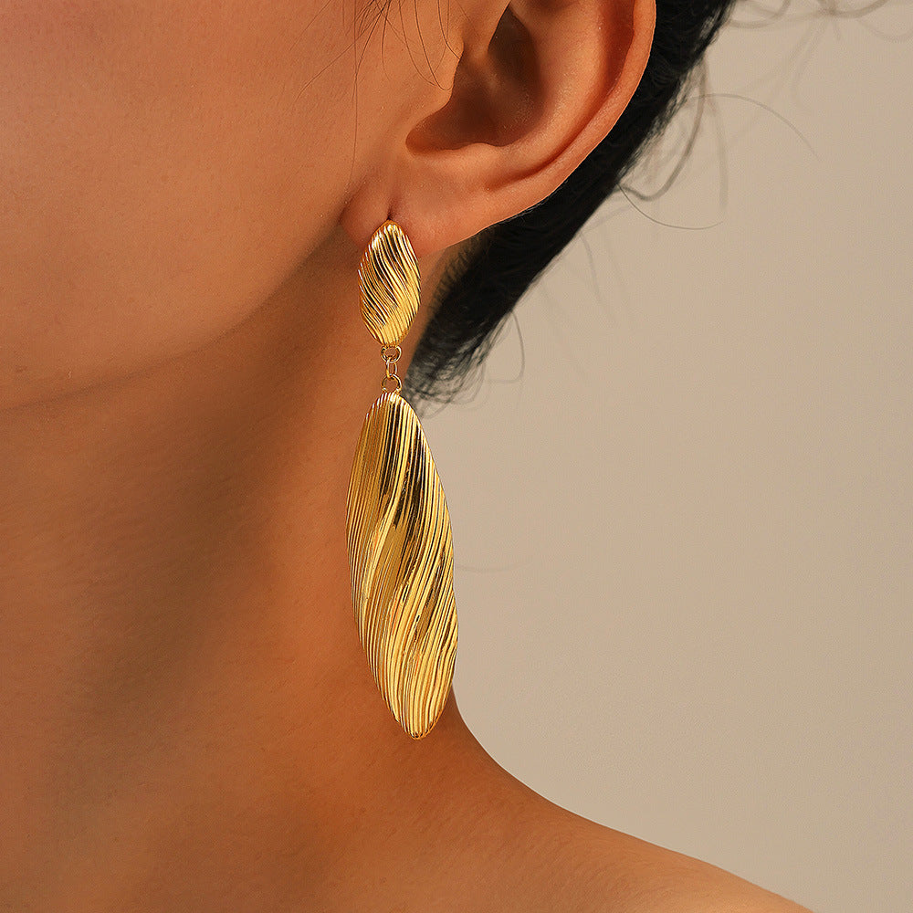 Striped Long Shell Eardrops Fashionable Stainless Earrings