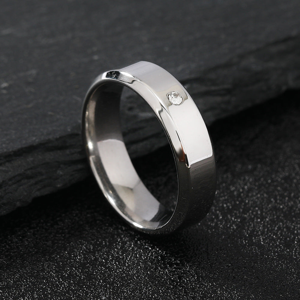 Men's Beveled Bright Surface Inlaid With Diamond Rings