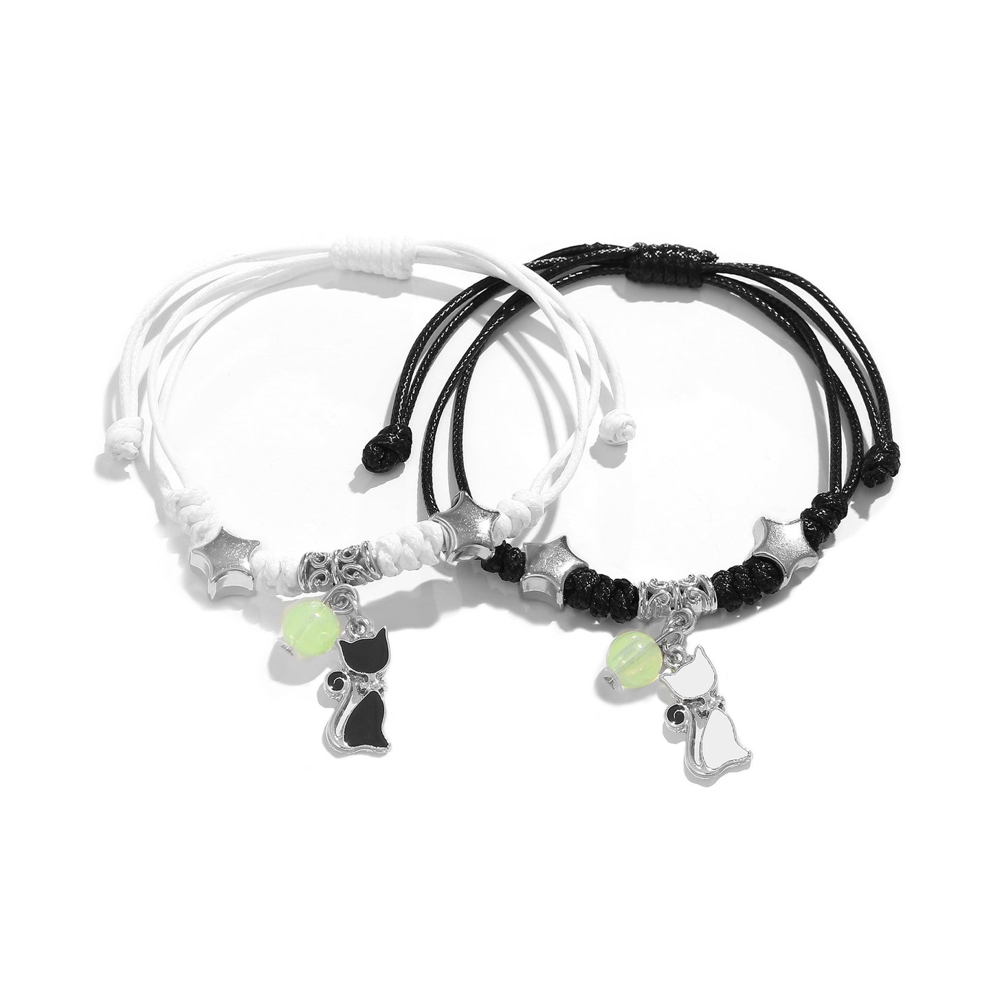 Women's & Men's Black White Rope Alloy Magnet Suction Bracelets