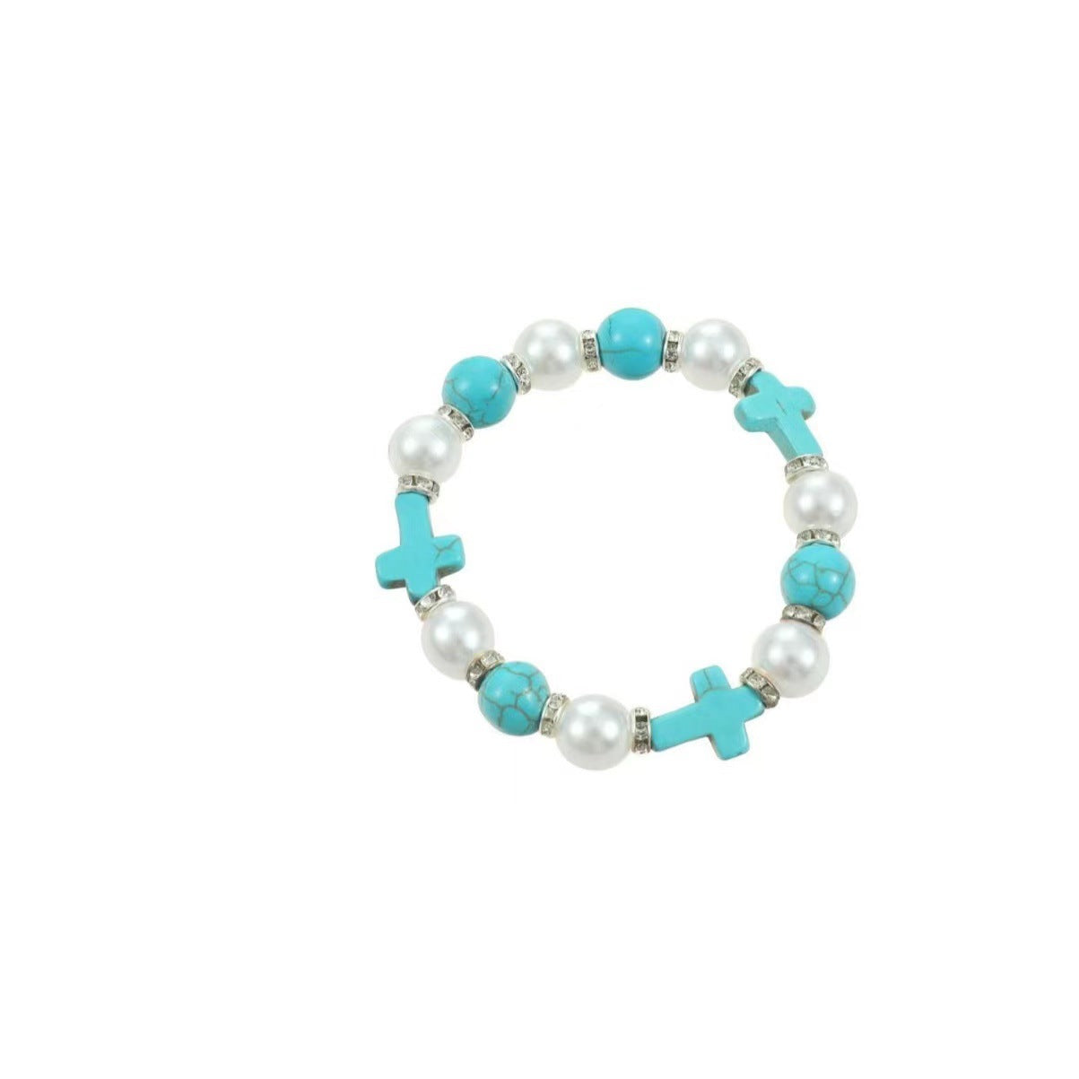 Women's & Men's Pearl Rhinestone Turquoise Cross High Sense Bracelets