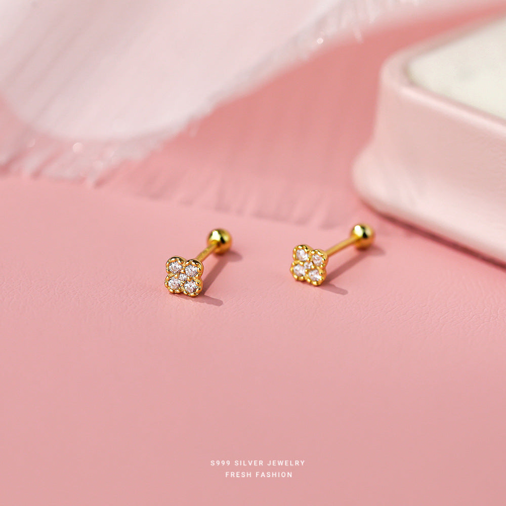 Sterling Sier Micro Inlaid Zircon Screw Female Earrings