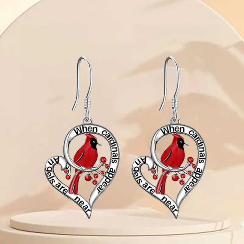 Inventory Red Bird Love Heart Personality Earrings