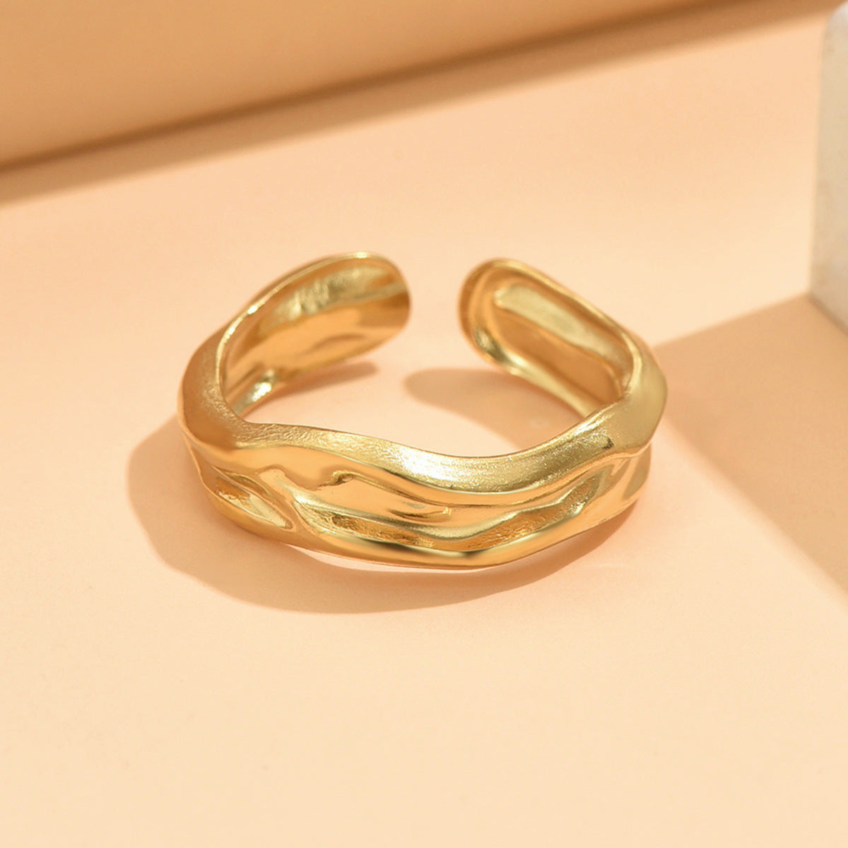 Irregular Surface Pleated Lava Female Cold Style Stainless Rings
