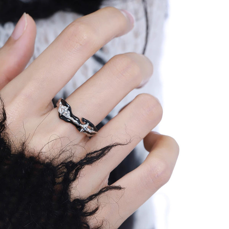 Women's & Men's Dark Style Irregular Pleated Star Open-end Rings