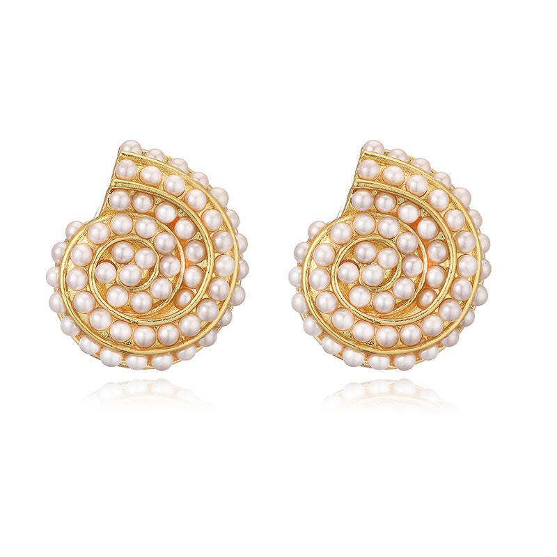 Women's Style Gold Conch Sticky Half Circle Shell Earrings