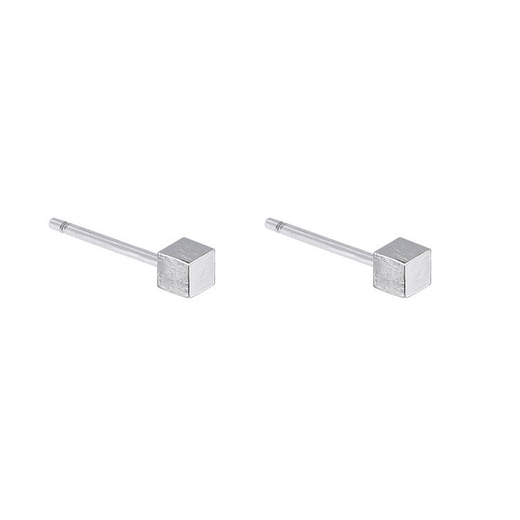 Women's & Men's Sterling Sier Cube Small Ear Trendy Stud Earrings