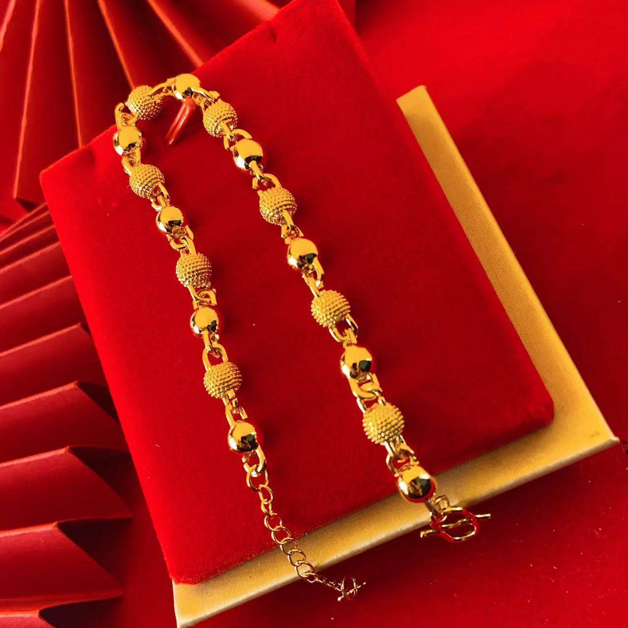 Women's Live Broadcast Alluvial Gold Rosary Pure Copper Gold-plated Solid Light Bracelet
