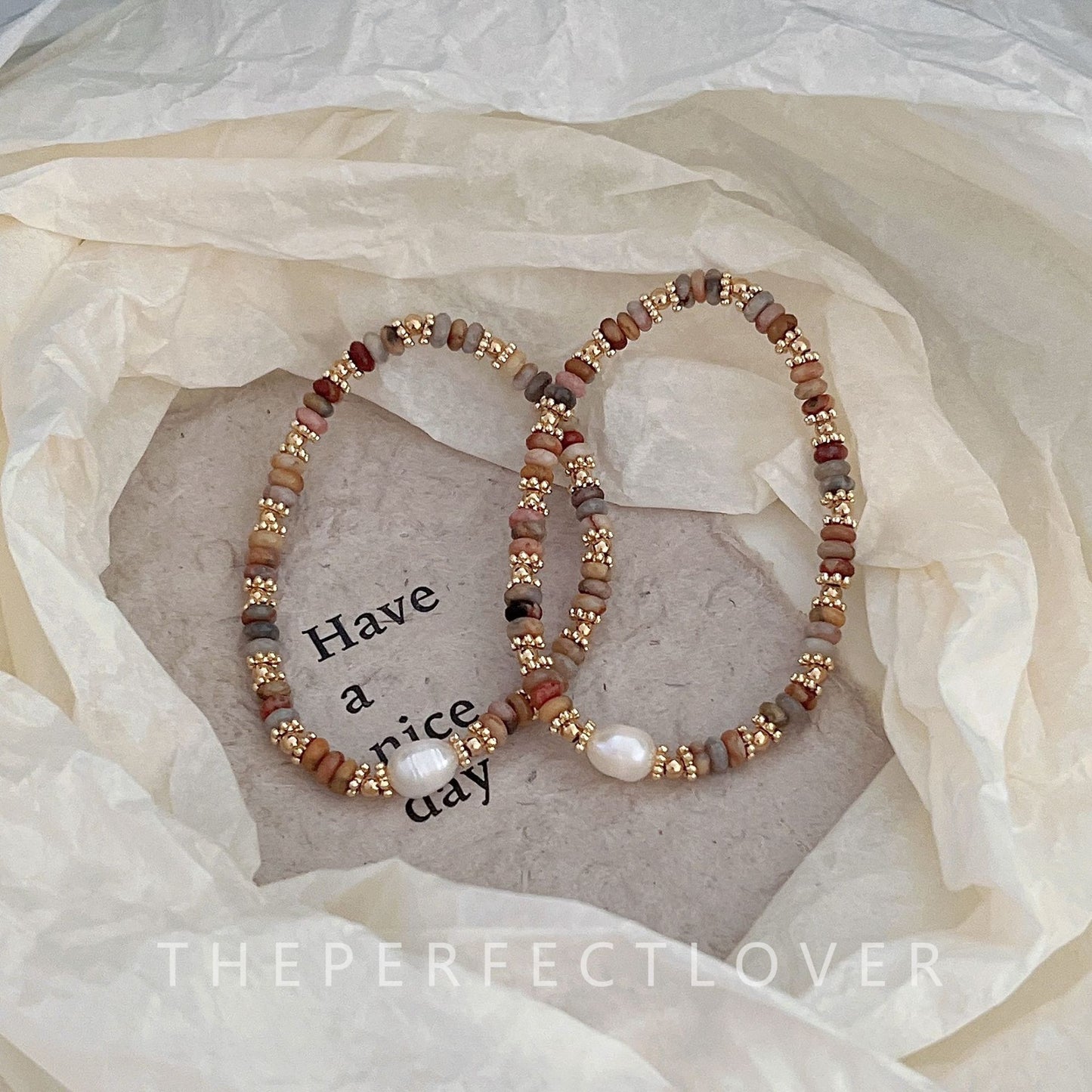 Women's Handmade Natural Stone Agate Gold Sand Blue Bracelets