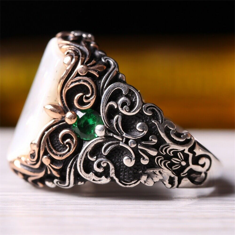 Men's Ornament Vintage Pattern Black Flat Zircon Rings