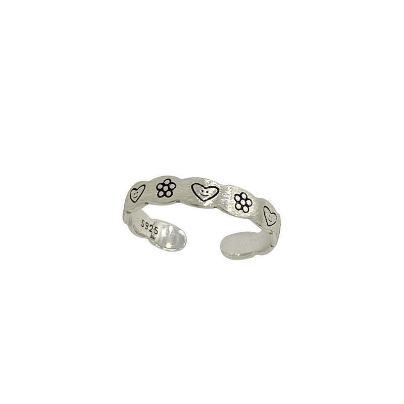 Sier Cute Flowers Love Heart-shaped Female Rings