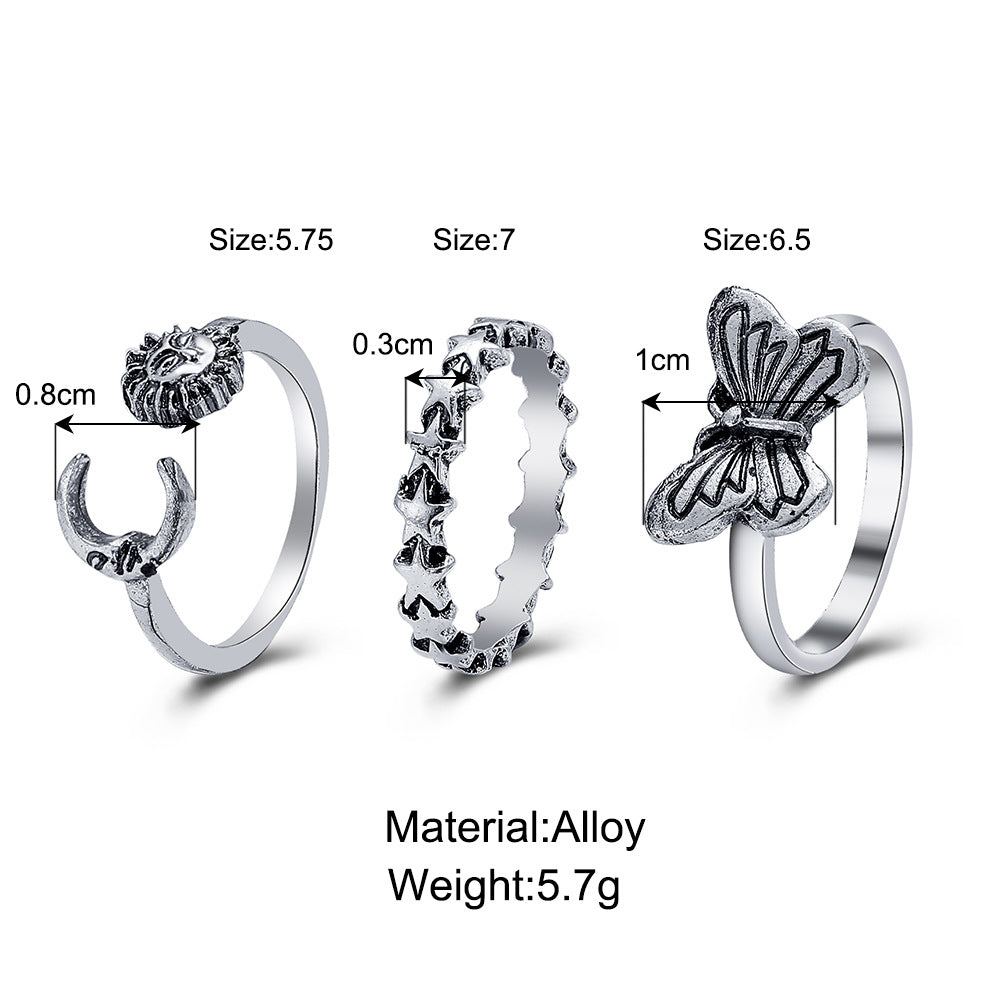 Sun Butterfly Pieces Suit Open Distressed Personalized Rings