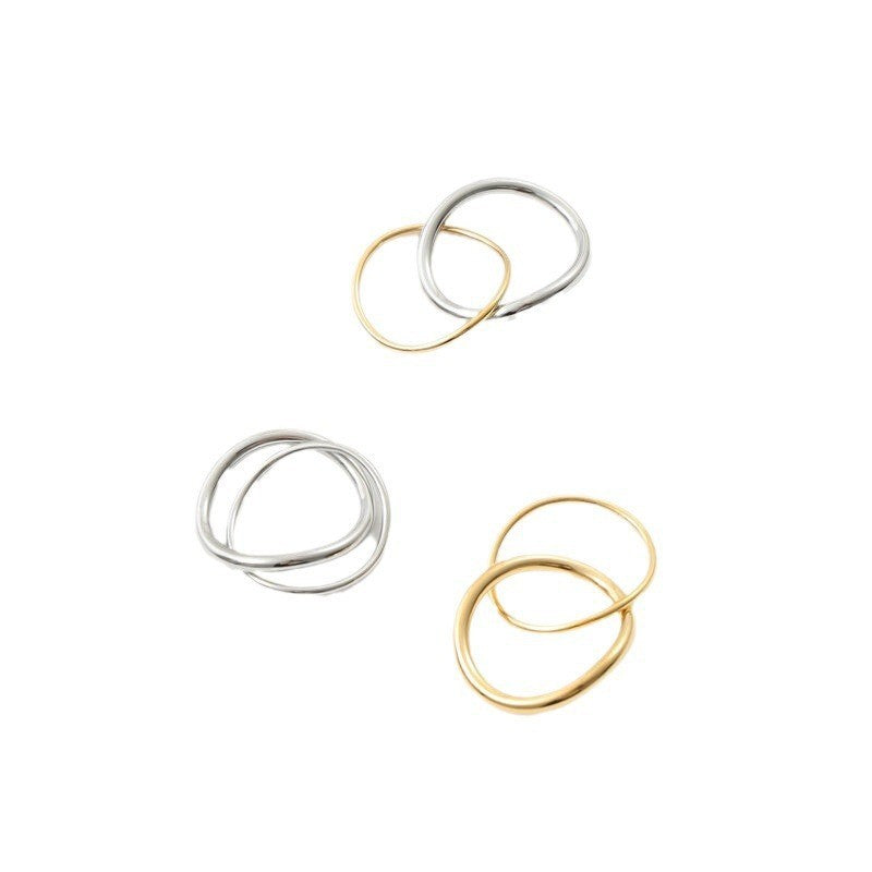 Titanium Steel Gold-plated Simple Temperament Style Abstract Double-line Symmetrical Ring
