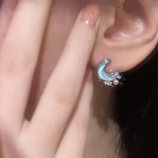 Moon Blue Star Pearl Female Summer Earrings