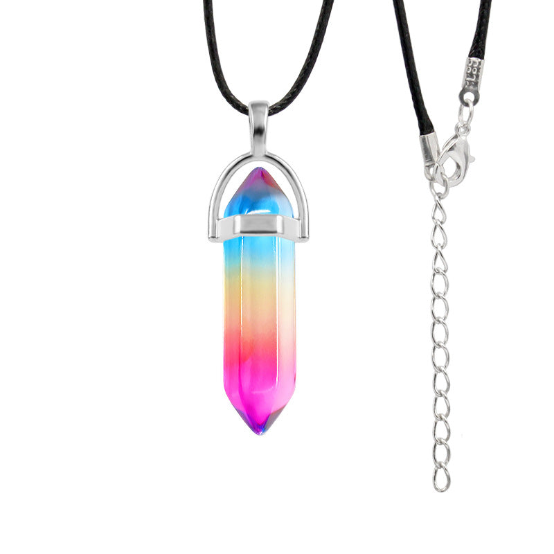 Natural Stone Hexagon Prism Fashion Crystal Necklaces