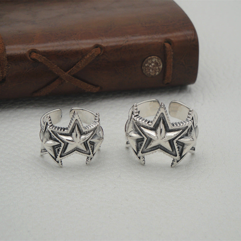 Thai Fashion Five-pointed Star Open Male Personality Rings