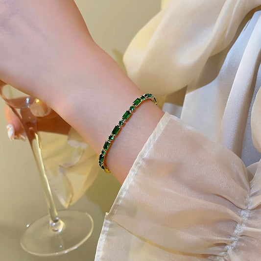 Inlay Vintage Emerald Zircon Female Girlfriends Bracelets