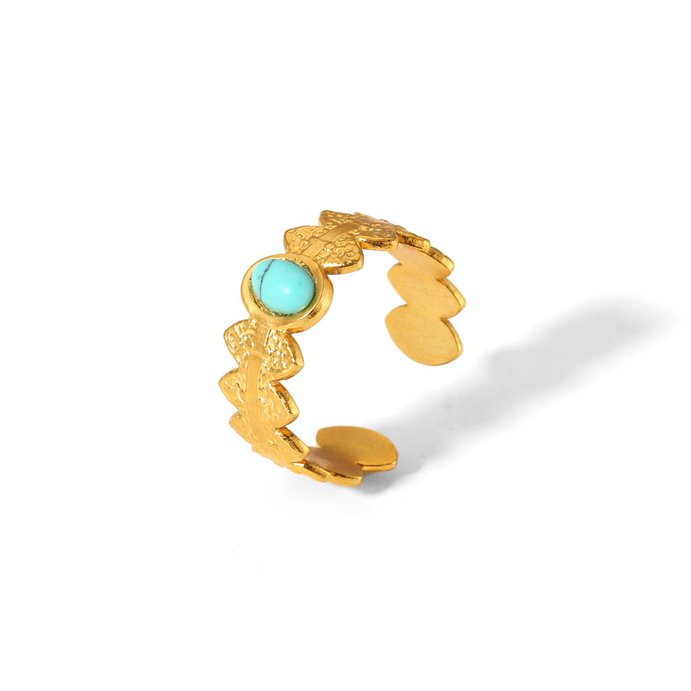 Titanium Steel Inlaid Turquoise Gold Stainless Rings