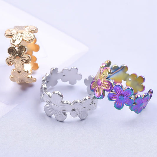 Niche Flower Colorful Golden Steel Titanium Rings