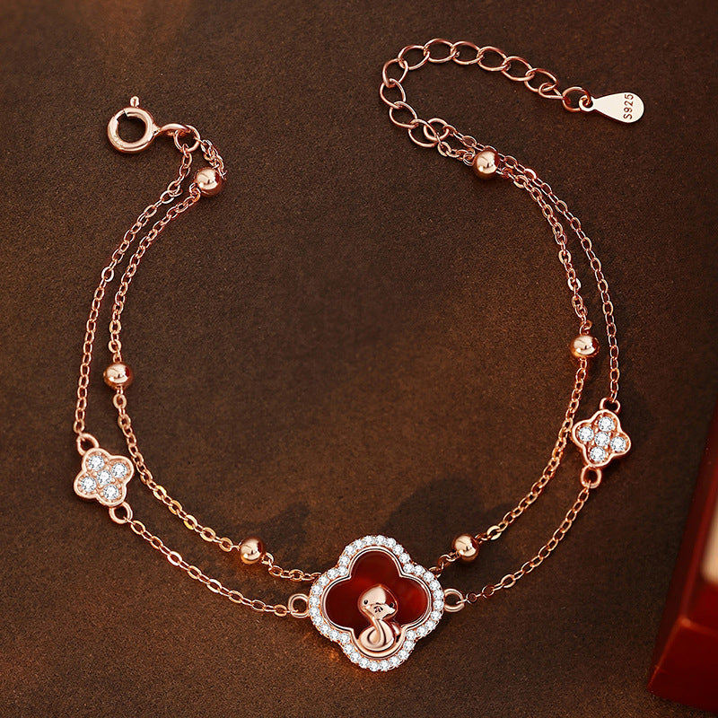 Women's Lucky Cute Snake Sterling Sier Chinese High Bracelets