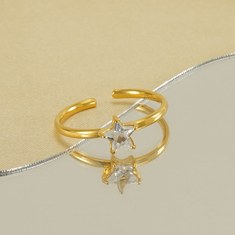 Women's Stainless Steel Inlaid Zircon Open Design Rings