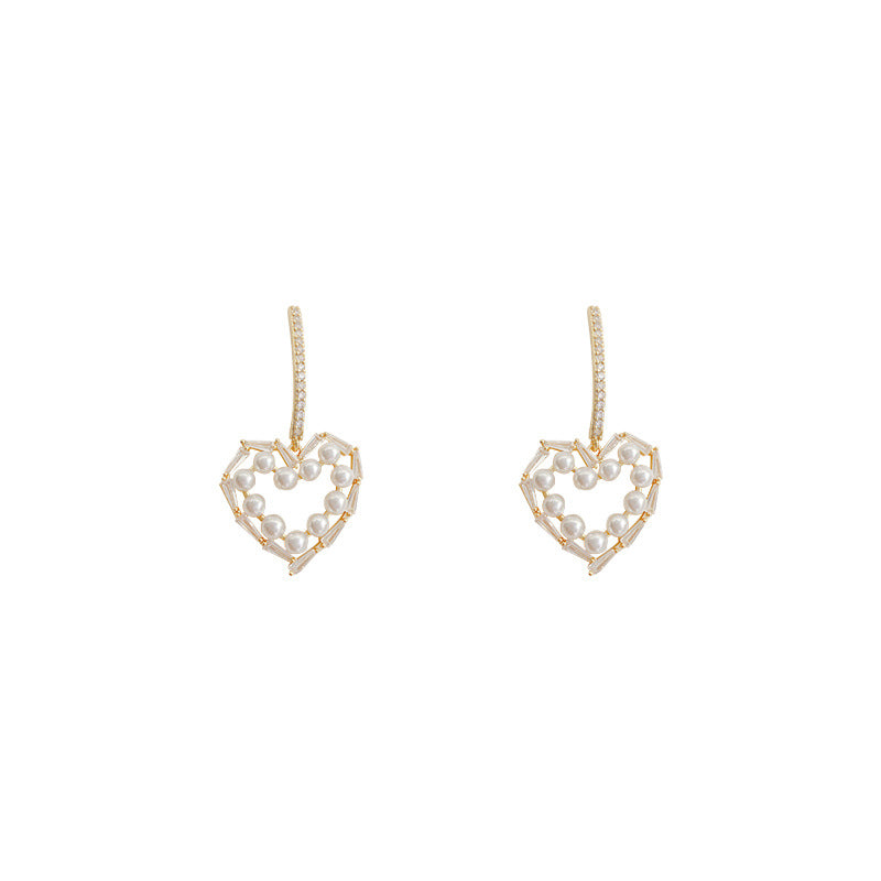 Luxury Minority Korean Style Hollowed Heart Shape Pearl Zircon Super Rings