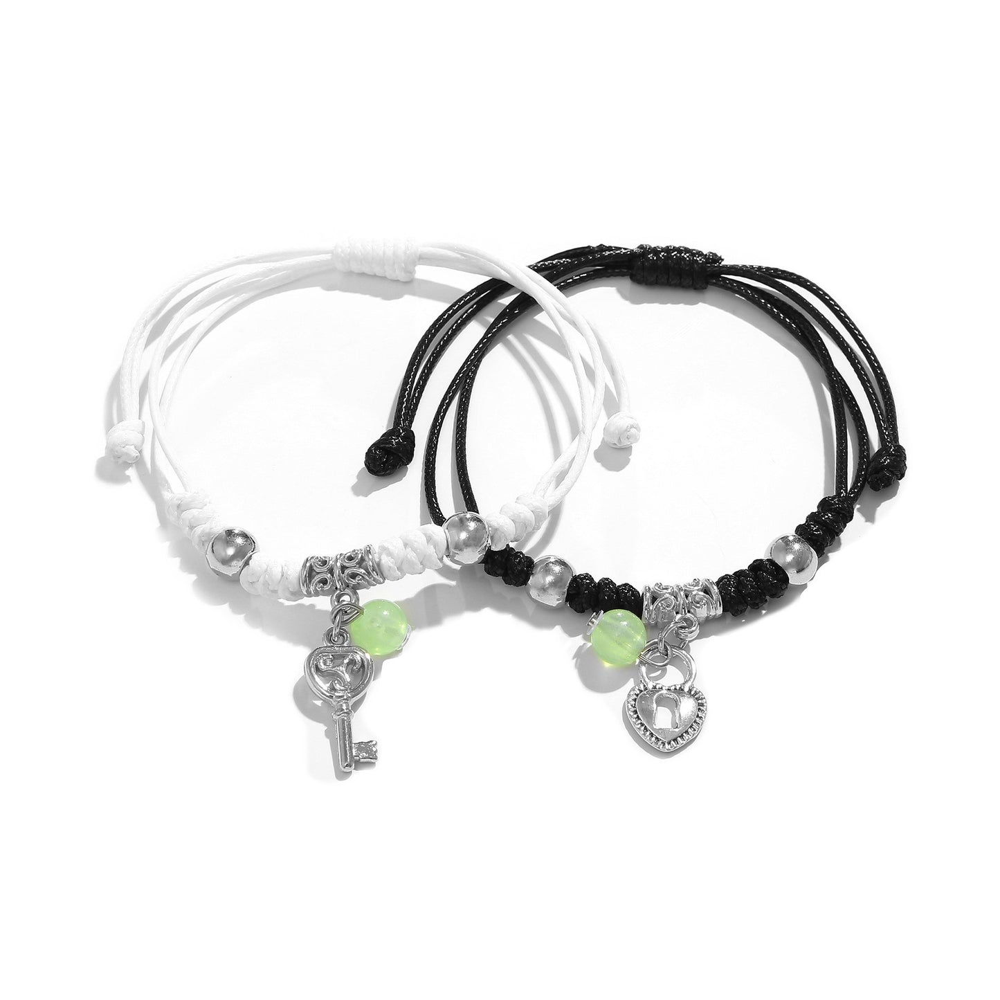Women's & Men's Black White Rope Alloy Magnet Suction Bracelets