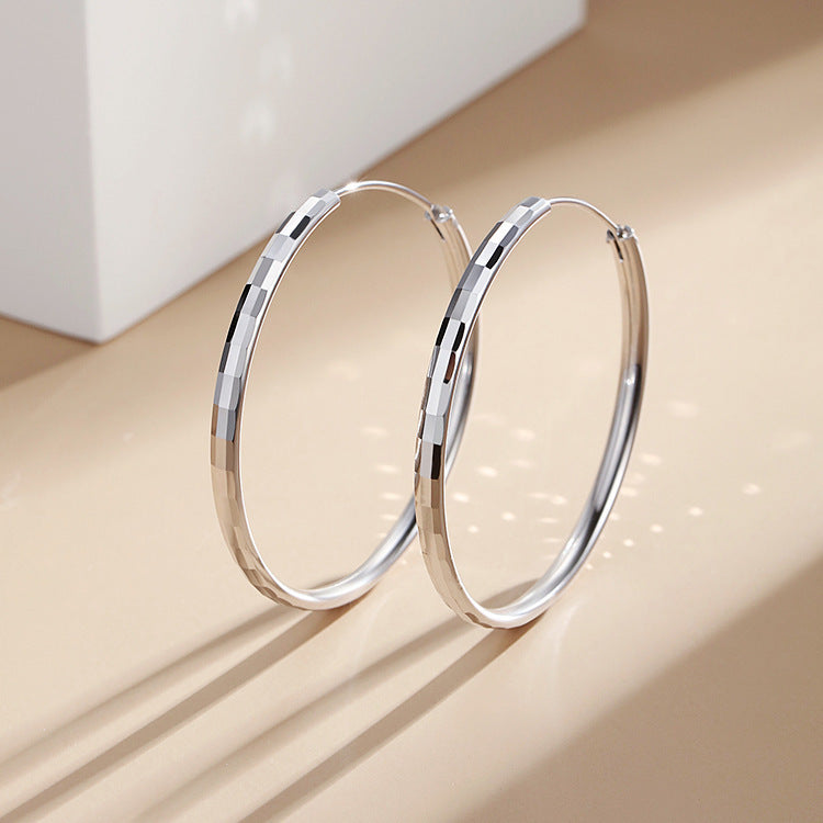 Women's Sier Fashionable Elegant Square Large Circle Earrings