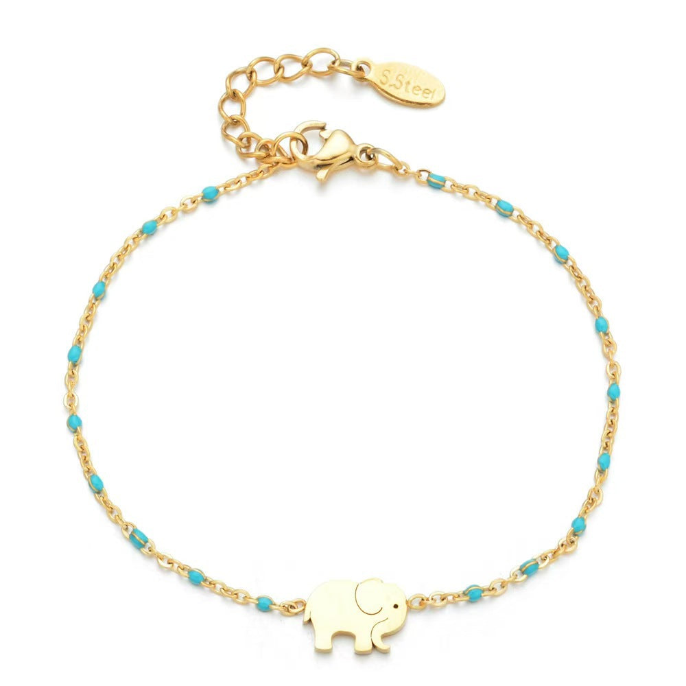 Bohemian Stainless Steel Female Creative Elephant Color Bead Strand Does Bracelet