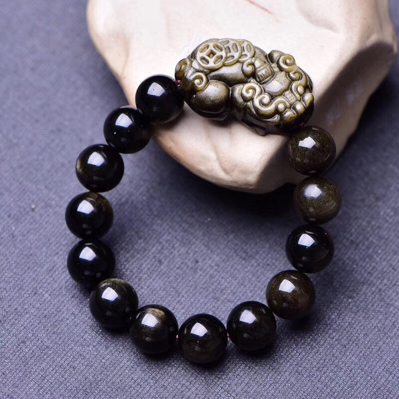 For Natural Mexican Obsidian Gold Lucky Pig Bracelets